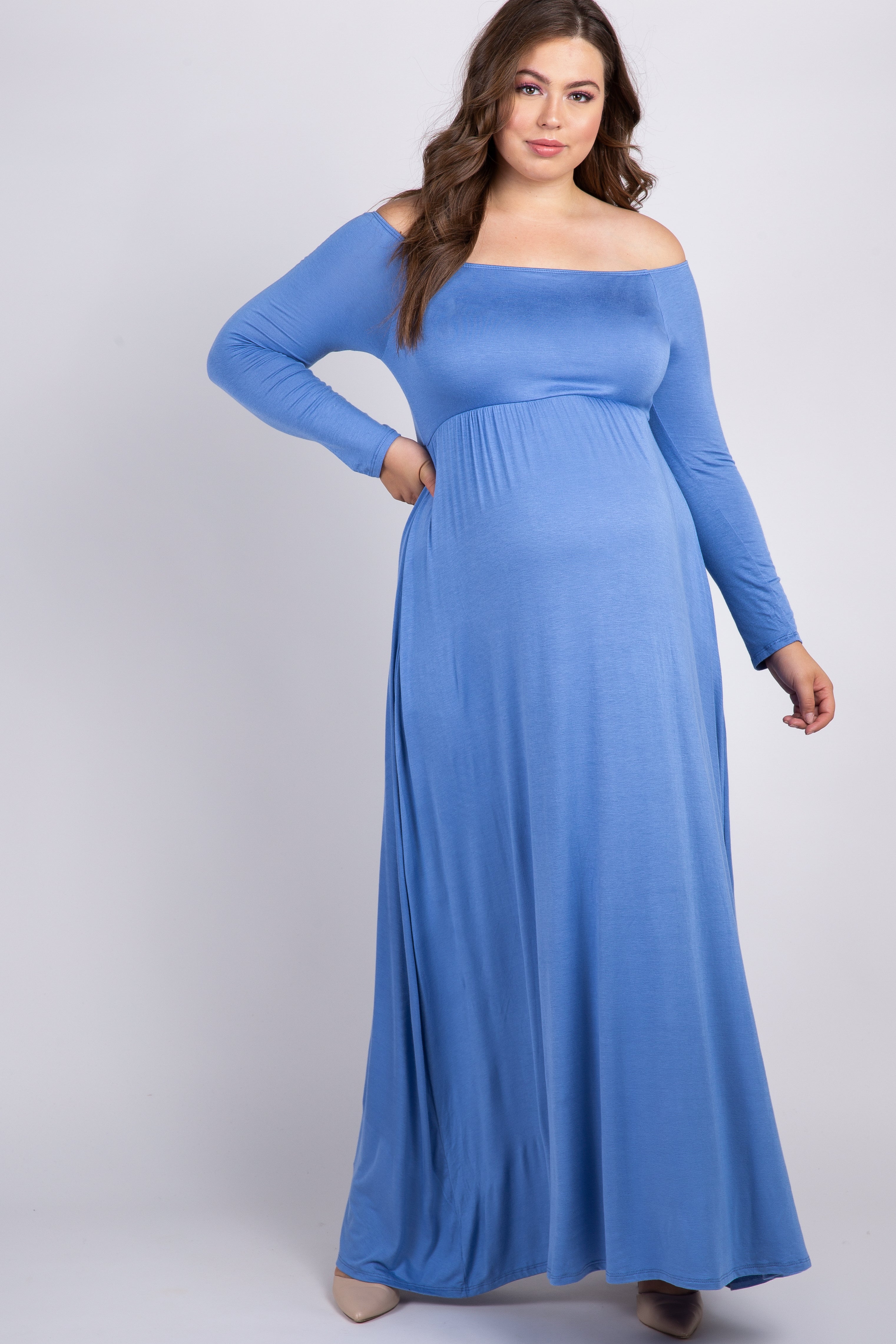 Off Shoulder Plus Maternity Maxi Dress